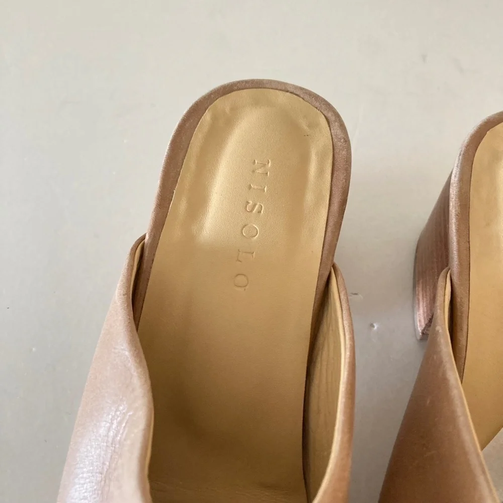 Nisolo Anthropologie All Day Honey Leather Heeled Mules Sz 7.5 - Picture 5 of 7